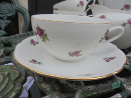 Koffieservies MZ met roze / rode roosjes 8 persoons