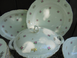 Groot Dinerservies KAHLA met roze roosjes en her en der gouden roosjes