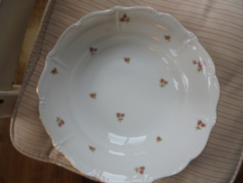 Saladekom / Diepe ronde schaal Wunsiedel met meerdere kleinere roze/rode roosjes (grootste maat)