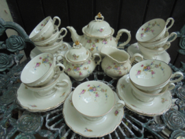 Theeservies Hertel Jacob met bloemetjes guirlandertjes met oa. roze roosjes