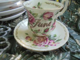 Engelse Maand Kop en schotel met roze rozen JUNE