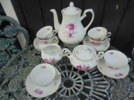 Koffieservies MOSA met roze bloemboeket/geel bloemetje/roze roos