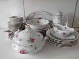 Dinerservies met grote en kleinere roze roosjes