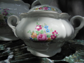 Suikerpot MZ Czechoslovakia met bloemboeket / roze Pioen roos