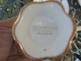 Elizabethan Kop en schotel met zalm roze  en gele roosjes