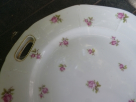 Gebakschaal Victoria Art Deco met roze/rode roosjes