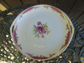Rosenthal Bavaria Donatello Gebakstel roze rand en bloemboeketjes / roze roosjes
