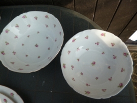 2  x Grote Diepe ronde kom/Saladeschalen Art Deco met roze roosjes en geschulpte rand