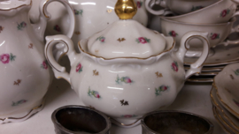Koffieservies Mitterteich Bavaria met roze knop roosjes 8 persoons