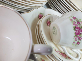 Lage bolle buik Theepot met dubbele roze roosjes P. Regout, apart model