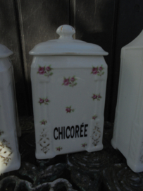 Voorraadpot CHICOREE Victoria Czechoslovakia met roze roosjes Art Deco uitvoering