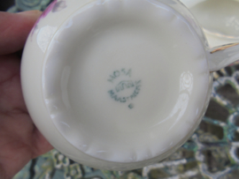 Koffieservies MOSA met roze bloemboeket/geel bloemetje/roze roos
