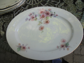 Grote ovale vleesschaal met grote roze wilde roos / bloemen