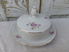 Bolle Buik Theepot met roze roosjes en blauwe bloemetjes