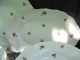Diner servies H & C met roze/rode roosjes en bewerkt randje 6 persoons