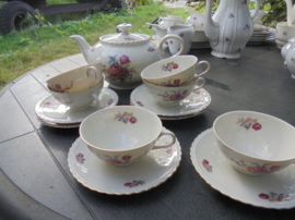 Thee kop en schotel met bloemboeket / roze roos Bavaria W