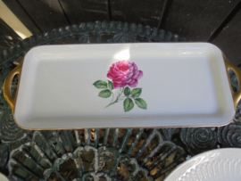 Rechthoekige Cakeschaal Cerabel Belgium met grote roze roos