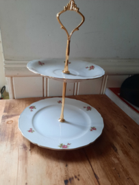 2 laags etagere Seltmann Weiden Bavaria "Rose" met roze roosjes