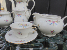 Mokka Koffiepotje Winterling Windsor met roze en gele roosjes guirlandertjes