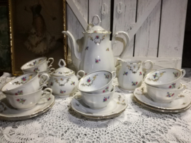 Koffieservies Bavaria Bareuther met bloemboeketjes en goudlusters