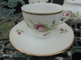 Thee/Koffieservies Schumann Arzberg met wilde roze/rode roos