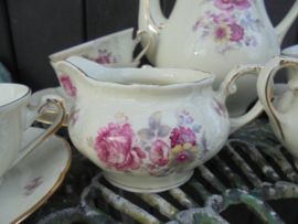 Koffieservies MOSA met roze bloemboeket/geel bloemetje/roze roos