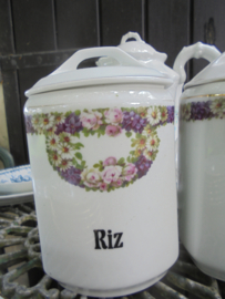 Grote voorraadpot RIZ met roze roosjes en paarse bloemetjes