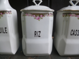Olie/Azijn, Voorraadpotten en Kruidenpotjes set Victoria met roze roosjes