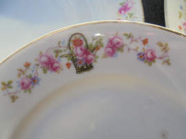 12 persoons Gebakstel Aich met bloemenmandjes en guirlandertjes met roze roosjes