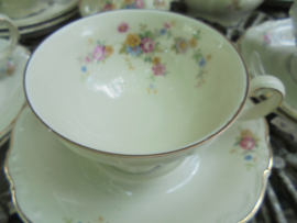 12 persoons Theeservies Hertel Jacob Bavaria met roze roosjes / bloemetjes guirlande