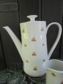Koffiepot + roomstel Winterling Kirchenlamitz met roze/rode roosjes ZONDER gouden randje