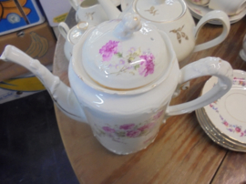 Koffiepot Brussels porselein met roze bloesem / bloemen