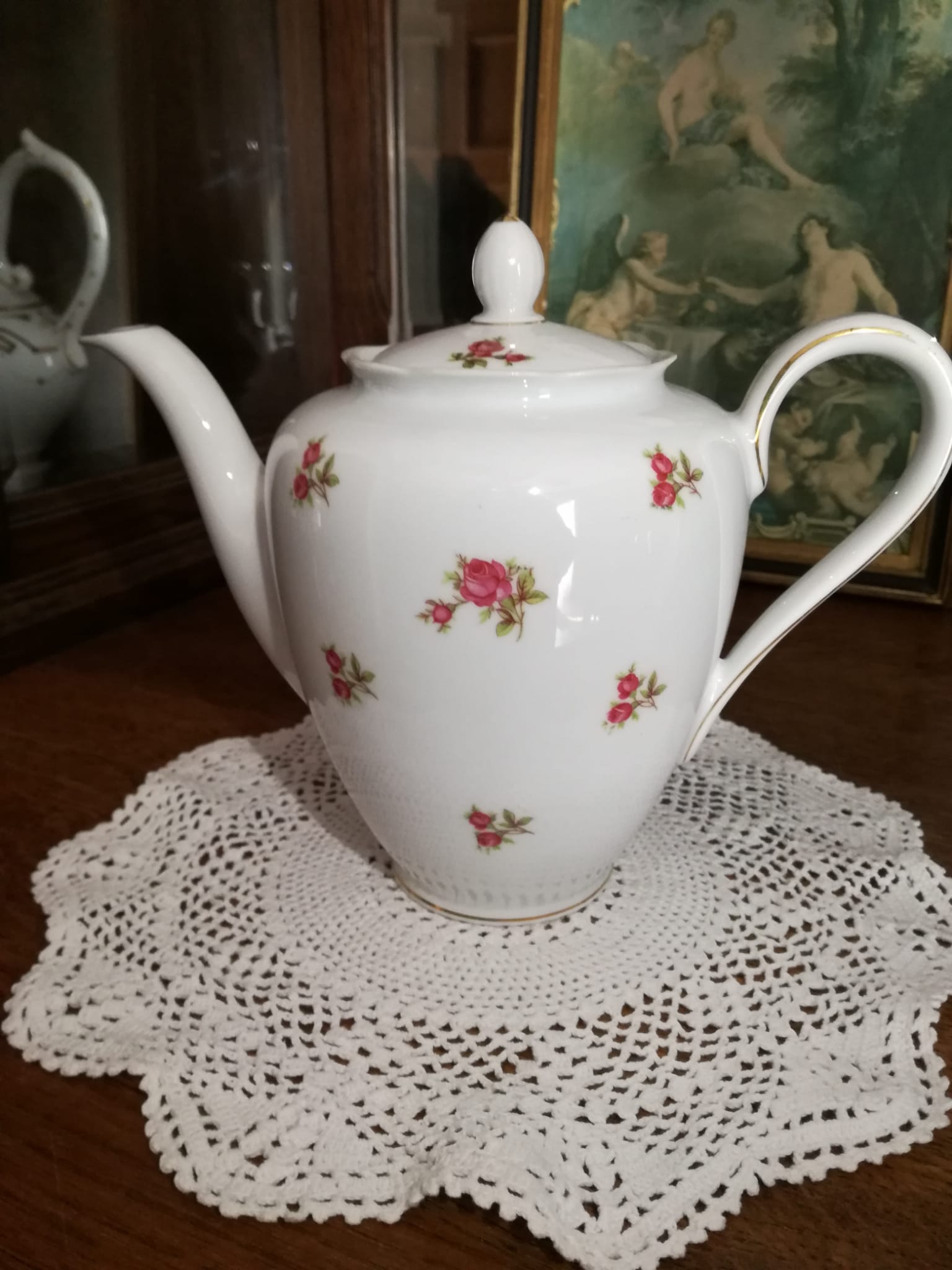Mokka / Kinder Koffiepotje Bavaria R met roze/rode roosjes