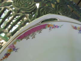 Rosenthal Bavaria Donatello Gebakstel roze rand en bloemboeketjes / roze roosjes