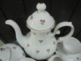 Koffiepot Seltmann Weiden met sierlijke werkjes in het porselein en roze roosjes