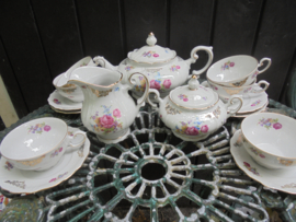 THEE servies Wunsiedel met bloemboeketjes / roze roosjes en goudlusters