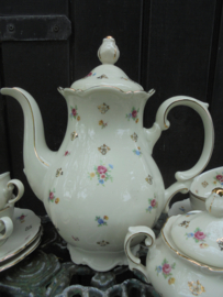Koffieservies Mitterteich Bavaria met bloemboeket met oa roze roosjes 12 persoons