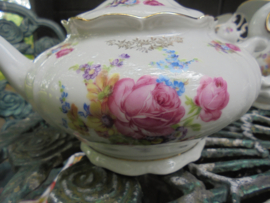 THEE servies Wunsiedel met bloemboeketjes / roze roosjes en goudlusters