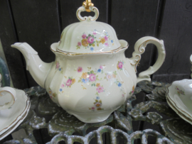 12 persoons Theeservies Hertel Jacob Bavaria met roze roosjes / bloemetjes guirlande