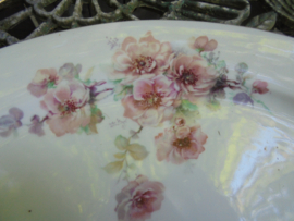 Grote ovale vleesschaal met grote roze wilde roos / bloemen