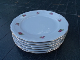 Ontbijt/Gebak/Dessertbordje Marie Luise met roze/rode roosjes alleen op de rand