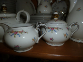 Theeservies Winterling Marktleuthen Windsor met roze en gele roosjes guirlandertjes