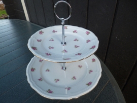 2 Laags Etagere Marie Luise met roze/rode roosjes