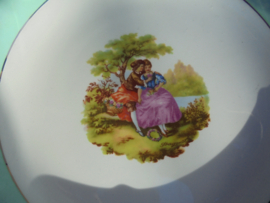 6 Gebaksbordjes Ceranord St. Armand lichtblauwe rand en Fragonard afbeelding