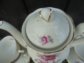 Koffieservies MOSA met roze bloemboeket/geel bloemetje/roze roos