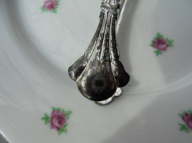 Brocante suikerklontjes tang met roosjes, zilverkleurig