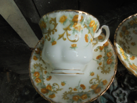 Grote kop en schotel Royal Albert Sheraton series MARJORIE met gele roosjes