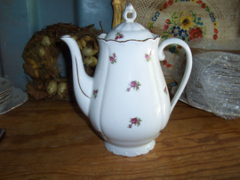 Diner servies H & C met roze/rode roosjes en bewerkt randje 6 persoons