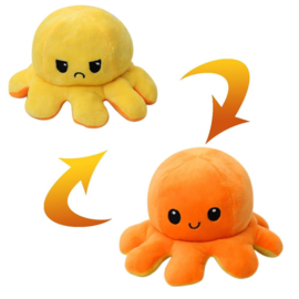 Kawaii Octopus plushie reversible - orange / yellow - happy / sad