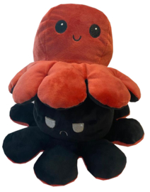 Kawaii Octopus plushie reversible - red / black - happy / sad
